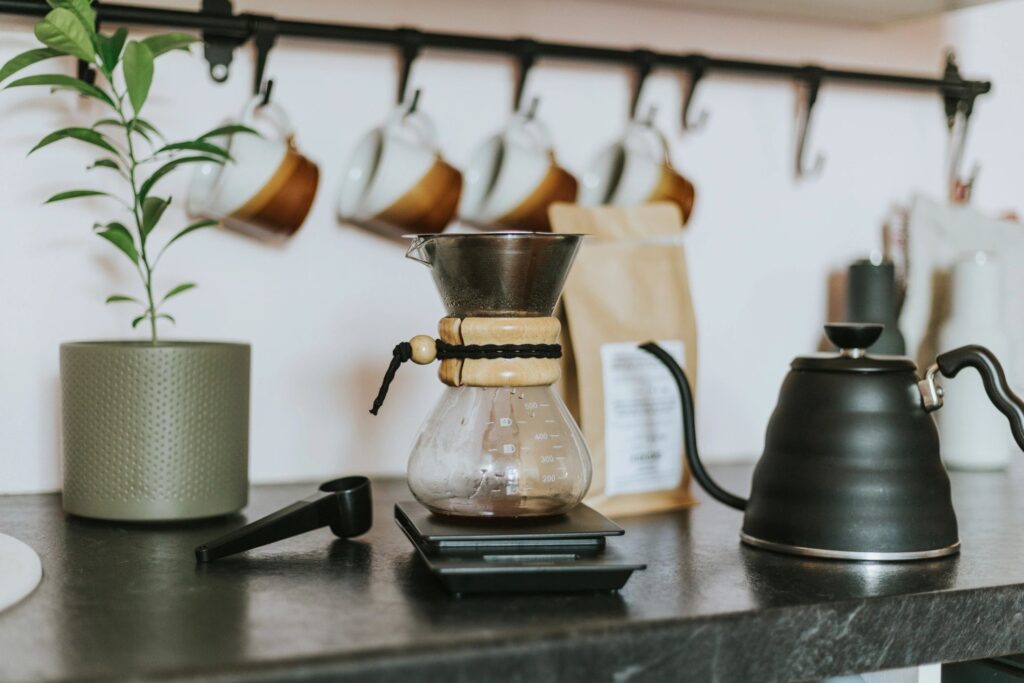 Coffee brewing setup on countertop